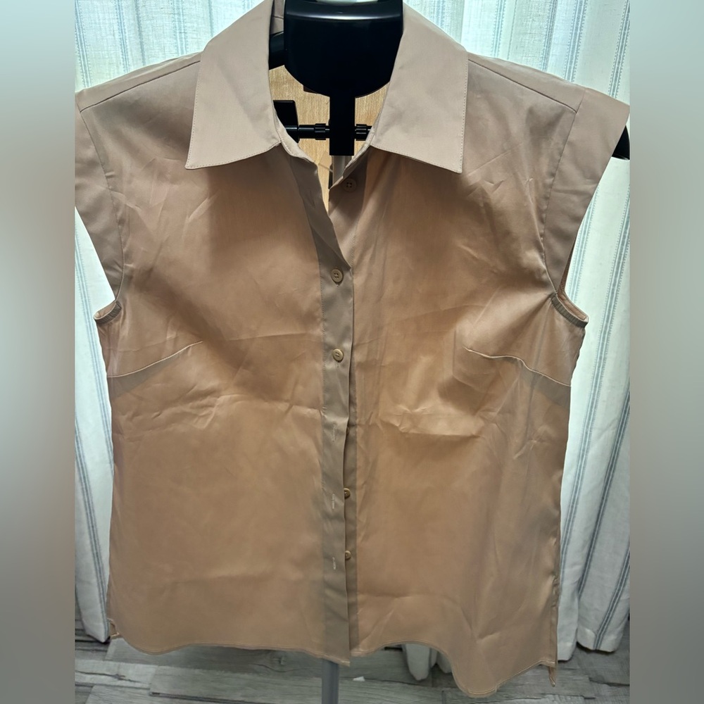 Chico's Tan Cap Sleeve Fitted Polo Shirt
